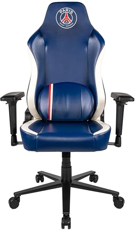 Konix PSG Chaise de Bureau Gaming Premium - Inclinaison siège 150° - Cuir polyuréthane - Coussin lombaires et cervicaux réglable - Appui-tête - Bleu