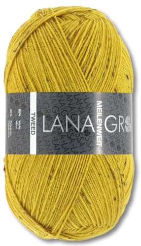 Frida's Wollhaus Lana Grossa 100 g Meilenweit 100 Tweed Sockenwolle Stricken Garn 20 Farben (157 | Senfgelb)
