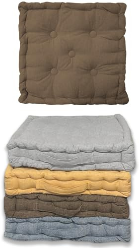 Home Tresor Cuscini per Sedie, Divano, Cuscino Lounge Arredamento da Giardino, Cuscino Trapuntato da Pavimento per Interno ed Esterno Cm. 40x40x8 - Brown, Set 2 Pezzi