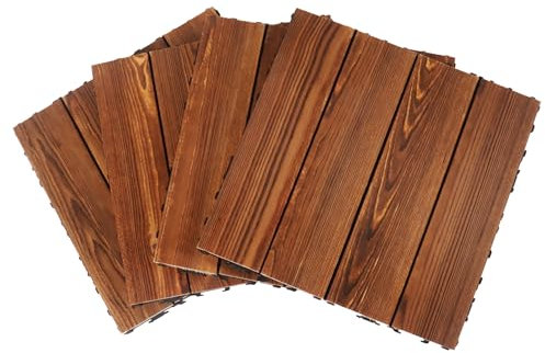 Gzsekken 4Pcs30*30 * 2Wood Plastic Composite Interlocking Flooring,Wooden Acacia Decking Tiles,Square Connect Flooring,Easy Installation,Great Drainage,for Garden Patio Balcony.