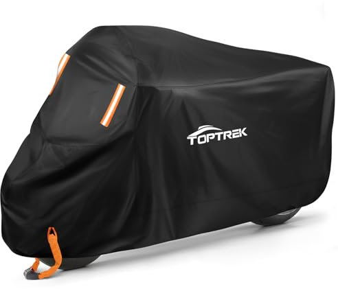 toptrek Motorbike Cover, 210D Oxford XXXL Motorcycle Cover Waterproof Outdoor with Lock Holes and Windproof Buckles, Dustproof UV Protection Scooter Moped Cover for Motorbikes (104 x 41 x 50inch)