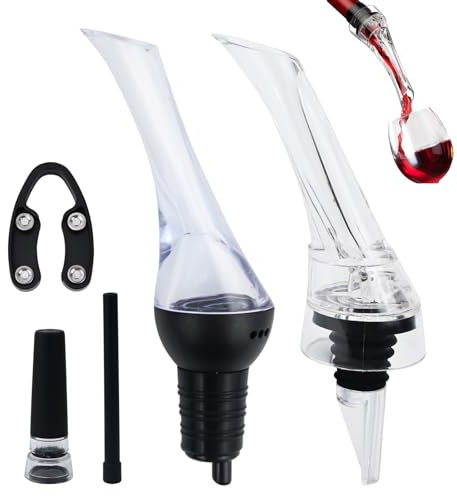 2 PCS Wine Aerator, Washable Decanter Pourer with Vacuum Stopper, Bottle Speed Pourers & Cutting Knife, Reusable Wine Accessories for Home, Restaurant, Bar