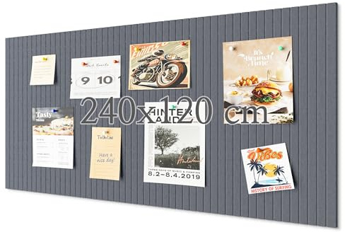 Rokeblau 240 x 120 cm Large Bulletin Board, Decorative Felt Pin Board, 0.9cm Thick Foldable Photo Display Board with Self-Adhesive Tape, Vision Board for School Home Kitchen Office Walls - Dark Grey