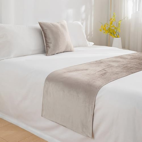 Camino de cama de terciopelo – Funda de cama de hotel de lujo, cubrecamas para protección de cama, bufanda de cama para tamaño King Queen, beige, 45 x 210 cm para cama de 1,5 m