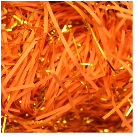 Strimlat silkespapper, 2-färgsfyllningsmaterial Presentband med guldtrådar strimlat papper(Orange,500g)