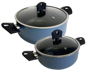 Juego de 2 Cacerolas de Ø20Ø24cm con tapa en Aluminio prensado color Azul NOIA San Ignacio
