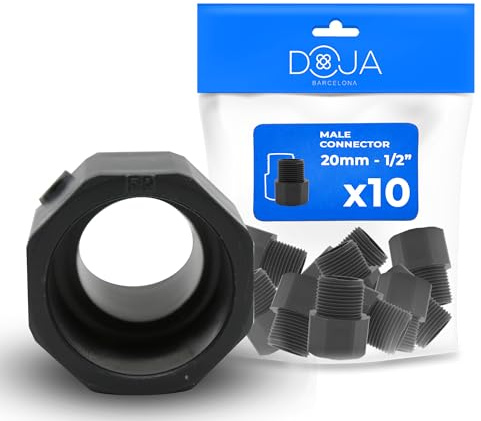DOJA Barcelona Embout Filete Pvc Male - Ø20mm x 1/2 - Pack 10 - Connector Male - Emboîtement Filetée, Installation Facile - Raccord PVC, Résistance à la Corrosion - Adaptateur Tuyau