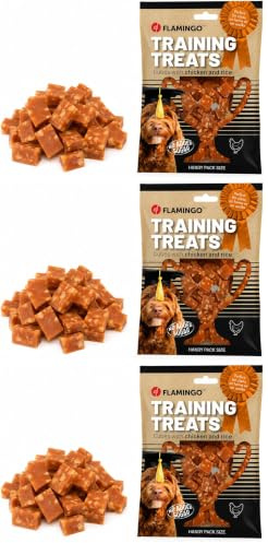 Flamingo Friandises d’Entraînement Morceaux Poulet & Riz 60g – Snacks Moelleux et Digestes | Récompenses Idéales pour Dressage, Chiots et Adultes (Lot de 3)