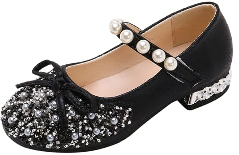 Scarpe da Principessa Bimba Elegante Brillantini Scarpe Cerimonia Bambina Ragazza Sera Festa Cocktail Carnevale Formali Morbide Antiscivolo Battesimo Fashion Shoes (34, Nero)