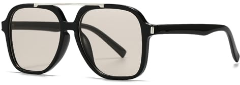 YAMEIZE Trendy Oversized Pilota Occhiali da Sole Quadrati per - Donna uomo Retro 70s Doppio Ponte Occhiali UV400 Protezione Vintage Rettangolo di Guida (Nero Marrone chiaro)