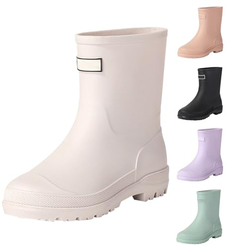 Botas de goma para mujer, media altura, 40 colores, botas de lluvia para mujer con tacón, botas de lluvia ligeras, cómodas, zapatos de goma impermeables, zapatos de jardín, botas de lluvia de verano