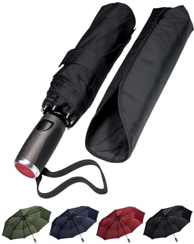 LifeTek Traveler 45 FX2 Windproof Travel Umbrella, Automatic Open Close, Compact for Rain and Sun, Fits in Purse or Backpack, Strong Lightweight Durable Frame, UV Protection, Small and Portable Black
