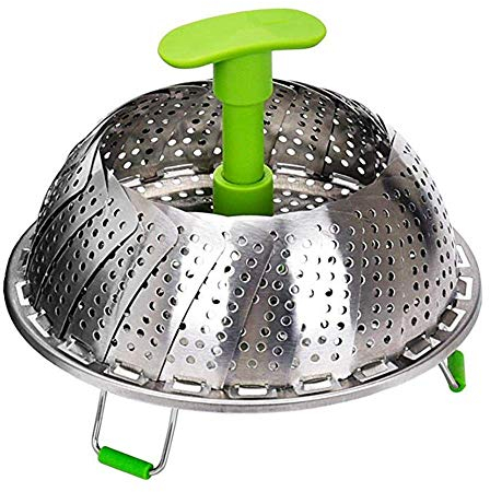Voarge Cocina al vapor de acero inoxidable, accesorio para ollas, con mango extraíble anticalor y patas antideslizantes, accesorio de vapor plegable (forma de hoja)