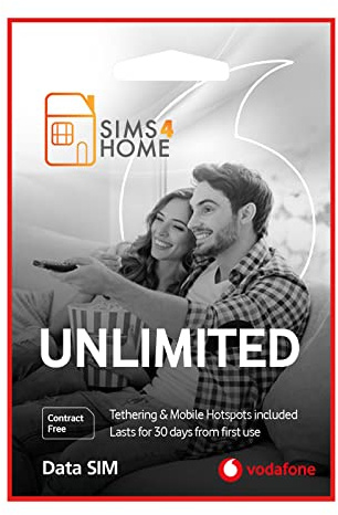 Vodafone Data Sim Card Preloaded with UNLIMITED 4G/5G Data. No Contracts, No Commitment, No Credit Check, No Tie-ins, No Personal ID. (Valid for 1 Month)