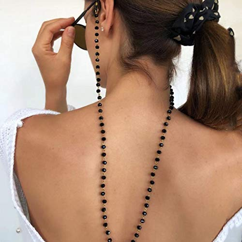 IYOU Boho-Perlenkette, schwarze Kristall Brillenkette, Strass, Straßenschuss, Brillenkette, Brillenkordel, Strand, Anti-Verlust-Brillen-Zubehör für Damen