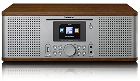 Lenco DIR-270 Radio Internet, DAB+, lecteur CD/MP3, Bluetooth, Spotify Connect, Wi-Fi, écran couleur 2,8, AUX, fonction réveil, 2 x 10 W RMS et télécommande, Bois/argenté