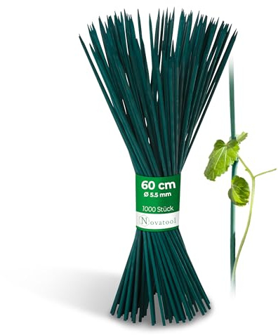Novatool 1000 stecche da 60 cm x 5,5 mm, colore verde, griglia per piante in vaso, supporto per piante da interni