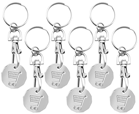 SOL 6pk Trolley Coin Keyring UK Set Shopping Trolley Token Keyring Trolley Tokens for Supermarket Cart Trolley Key New Pound UK Coin Trolley Token Trolly Shopping Coin Trolley Coin Key Ring, One Size