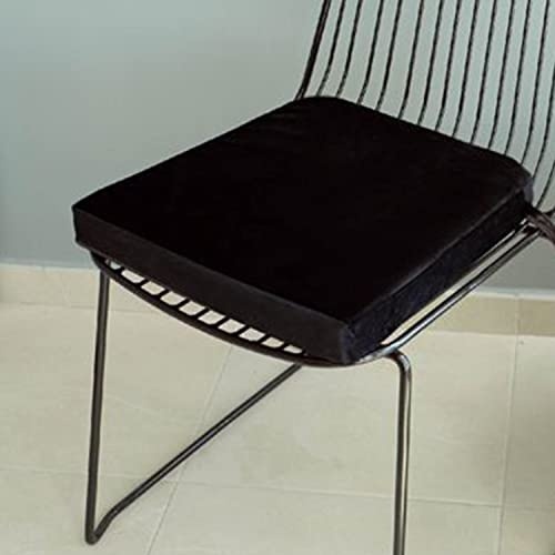 GREATOYAR Cojin para Silla y Asiento, Cojín Decorativo con Correas de Sujeción, Cojin Cuadrado, Decoración de Jardín Casa Terraza, Fabricado en España, 40 x 40 x 4,5 cm, 1 Unidad, Terciopelo, Negro