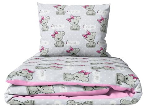 Baby Comfort Set trapunta, piumino e cuscino per bambini, 2 pezzi, 80 x 70 cm, adatto per culla o carrozzina (It's a Girl) (12 mesi+)