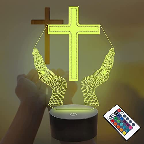 SUPERRUIDALONG 3D Jesus Kreuz Fernbedienung 16 Farben Nachtlichter Illusion Acryl LED Tisch Nachttisch Lampe Kinder Schlafzimmer Schreibtisch Dekor Geburtstag Geschenke Spielzeug für Kinder