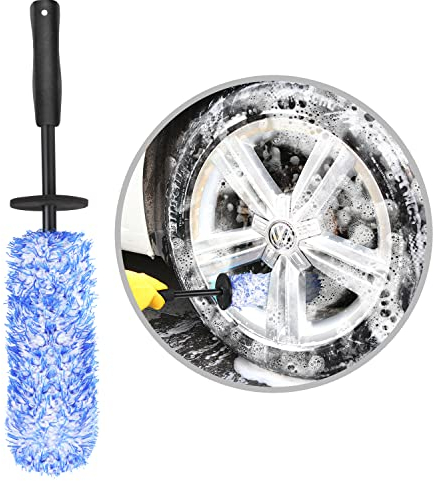 URAQT Felgenbürste Alufelgen, Premium Mikrofaser Felgen Bürste für Eine Besonders Schonende Reinigung bis ins Felgentiefbett, Lange Profi Auto Reinigung Felgenreinigungsbürste (Blau)