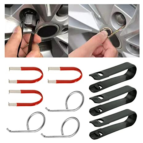 CGEAMDY 9 Pièces Outil Demontage Couvre-Écrous De Roues, Outils De Remplacement des Cache-Boulons Pneus, Pince Capuchon Ecrou Extracteur Pincettes, Extracteur De Pincettes pour Couvre Écrous