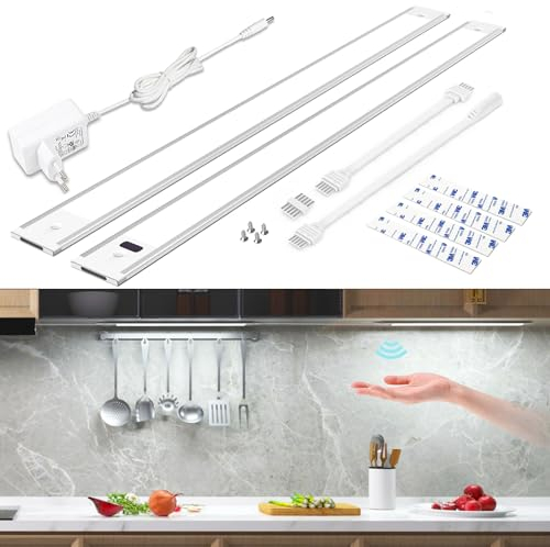 WOBSION LED Unterbauleuchte Küche Dimmbar mit Berührungsloser Sensor,Kaltweiß Unterbau Lichtleiste für Unterschrank Beleuchtung,6000k Ultra Dünn Lampe für Küchenschrank,Werkbank,42CM×2PCS,780LM