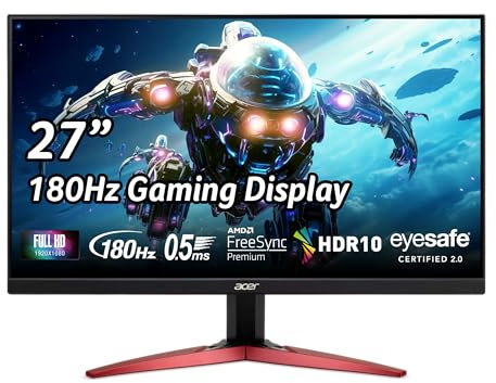 acer Nitro 27 Full HD 1920 x 1080 PC Gaming IPS Monitor | AMD FreeSync Premium | 180Hz Refresh | Up to 0.5ms | HDR10 Support | 99% sRGB | 1 x Display Port 1.2 & 2 x HDMI 2.0 | KG271 M3biip,Black