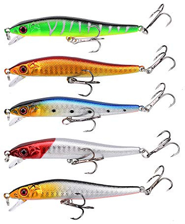 QBDIANGEN 5 Pcs Fishing Lures Set Hard Plastic Body Artificial Spinner Minnow Baits for Trout Bass Pike Perch Lures