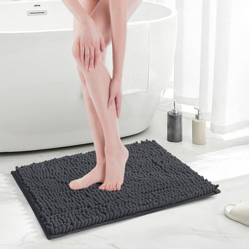 UHOUSEST Badematte rutschfest, Weicher Badezimmerteppich-Wasserabsorbierend Badematte, Maschinenwaschbar Badvorleger, für Badewanne und Toilette-Dunkelgrau 40CM x 60CM