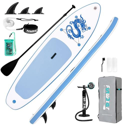 FunWater 10' &11' Stand Up Paddle Board Sup Board, Aufblasbares Stand Up Paddle Board für Erwachsene, Alle Fähigkeiten mit Aller Zubehör, Paddel, Pump, Sitz (TXH-HELLBLAU)