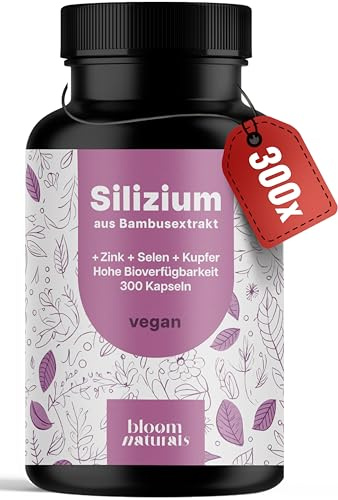 Silizium Komplex – 300 Kapseln mit 500mg Silicium, Zink, Kupfer und Selen – Kieselsäure aus Bambusextrakt – Vegan –