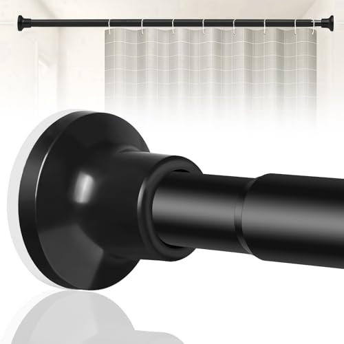 Shower Curtain Pole, Extendable Tension Rod 76-193cm for Bathroom, Black Shower Curtain Rod No Drilling＆No Slip for Windows, Door, Wardrobe