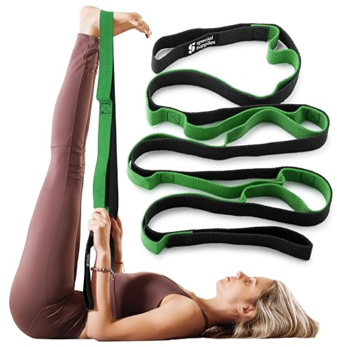 SPECIAL SUPPLIES Yoga Strap for Stretching, Stability Training, Fitness, Flexibility, Physical Therapy, Home Workout Equipment, Strength Training, and Pilates (Green)