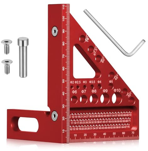 QINGYIWL Transportador Cuadrado para Carpintería, 22.5-90° 3D Multiángulo Escuadra Carpintero, Regla de Medición de Aleación de Aluminio para Carpinteros, Ingenieros