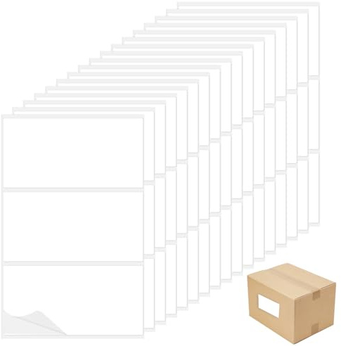 Lot de 51 grandes étiquettes autocollantes blanches imperméables 102 x 51 mm, 17 feuilles, 3 étiquettes par feuille pour bureau, cuisine, supermarché, laboratoire