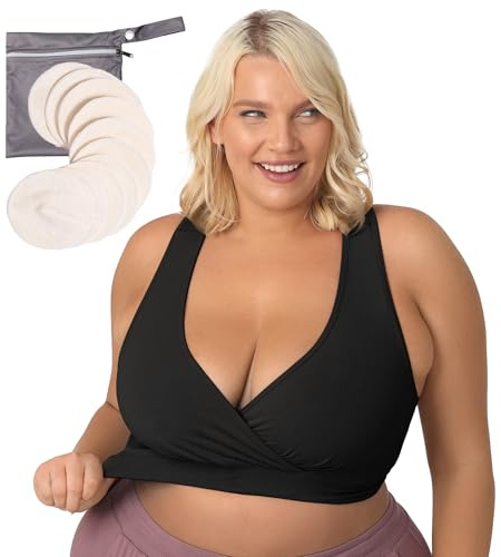 Kindred Bravely French Terry Racerback Nursing Sleep Bra (Black, X-Large-Busty) & Organic Washable Breast Pads Bundle