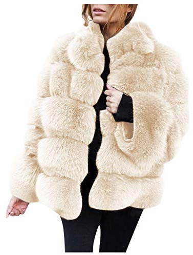 YOSUWOAI Manteau d'hiver en fausse fourrure pour femmes, Veste chaude à manches longues, Unie, Beige, Taille L