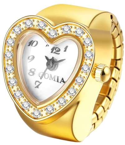 OIDEA Anello da donna con cuore, anello elastico con quadrante a cuore, strass e numeri arabi, quarzo analogico, romantico e pratico, estensibile, regalo di San Valentino, compleanno