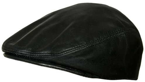 TruClothing Gorra plana de piel auténtica para hombre, Negro, 58