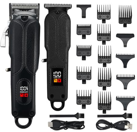 Cortapelos eléctrico inalámbrico para hombre, kit de corte de pelo con 13 peines, cuchillas afiladas de acero, batería de larga duración, pantalla digital LED, recorte, aseo para peluquería, uso