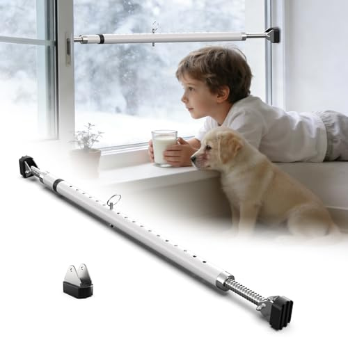 3-H Fenstersicherung Einbruchschutz ohne Bohren,Teleskopstange 70-116cm Klemmstange aus Stahl mit ersatz-rutschfestem Gummifuß,Sicherheitsstab für Fenster Balkontür Schiebetür als Sicherheitsstab,Weiß