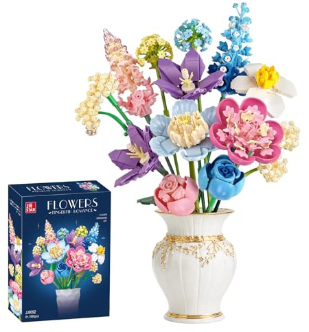 Flowers Bouquet Building Set - 880 PCS Botanical Building Block Toy with Rose and Peony, Artificial Flower Home Decor, Creative Gift for Valentine’s Day, Mother’s Day, Teenagers and Adults