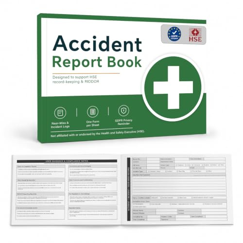 Workplace Accident Report Book A5, 120 Pages, HSE Incident Log | 120 Pages 59 Records, A5 Landscape Accident Log for Near Miss, Incident Reporting and HSE Documentation