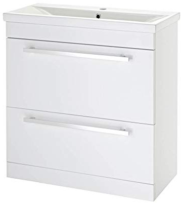 VeeBath Venus 800 Vanity Unit, Mid Edge Wash Basin Bathroom Sink, Soft Close Drawer, Cloakroom Wall Mounted Storage Cabinet- White (Flat Pack)