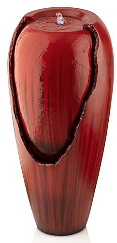 Alpine Corporation DIG100XS-RD | 33H Outdoor Vintage Cascading Antique Jar Water Fountain with LED Lights — Garden, Patio & Yard Décor — Red Finish