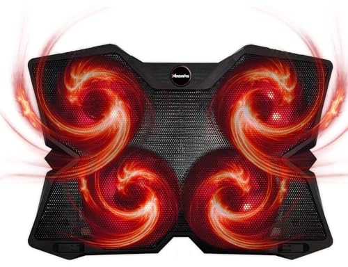 Xtrempro Portable Metal Mesh Laptop Cooler Cooling Pad, 4 Quiet Fans w/Red LED Light, Adjustable Height, Up to 17 Inch Notebook, 2 USB Interface w/Speed Control Switch, Non-Slip - Black (11148)