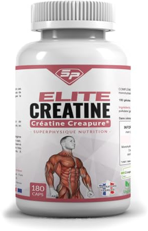 SuperPhysique Nutrition Elite Créatine – 100% Creapure Monohydrate – 180 Gélules Végétales Pullulan – Performance, Force et Puissance Musculaire – Fabriqué en France