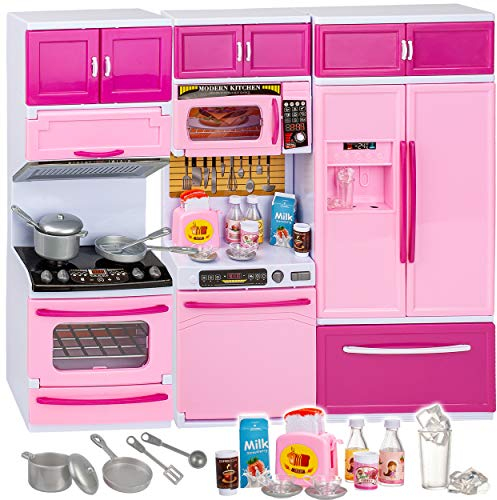 alles-meine.de GmbH Puppenhaus Möbel - Sound & Licht - 31 cm groß - Geschirrspüler + Mikrowelle + großer Kühlschrank/Küchenschrank - mit Zubehör - Miniatur Puppenstube Küche - ..